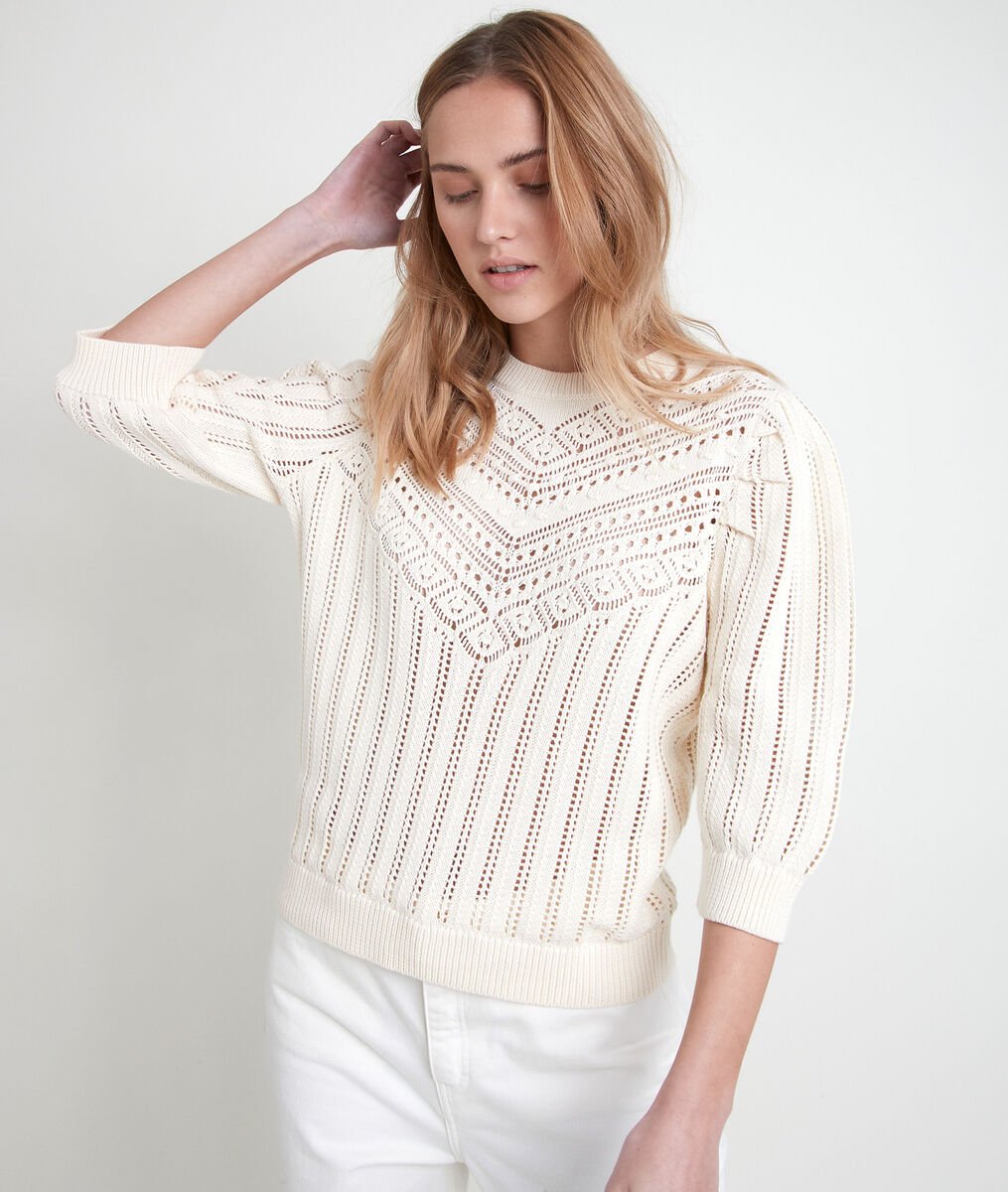 ALTO beige organic cotton openwork jumper | 1-2-3 ALTO beige organic cotton openwork jumper PhotoZ | 1-2-3