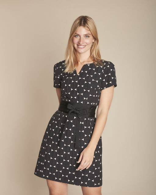 Rosine black cinched polka dot dress (1) - Maison 123