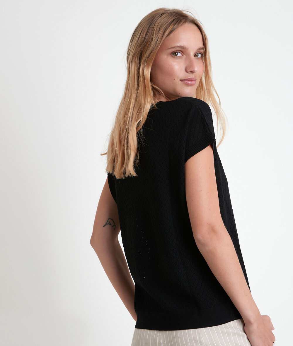 Aline black openwork ecovero® viscose pullover noir.