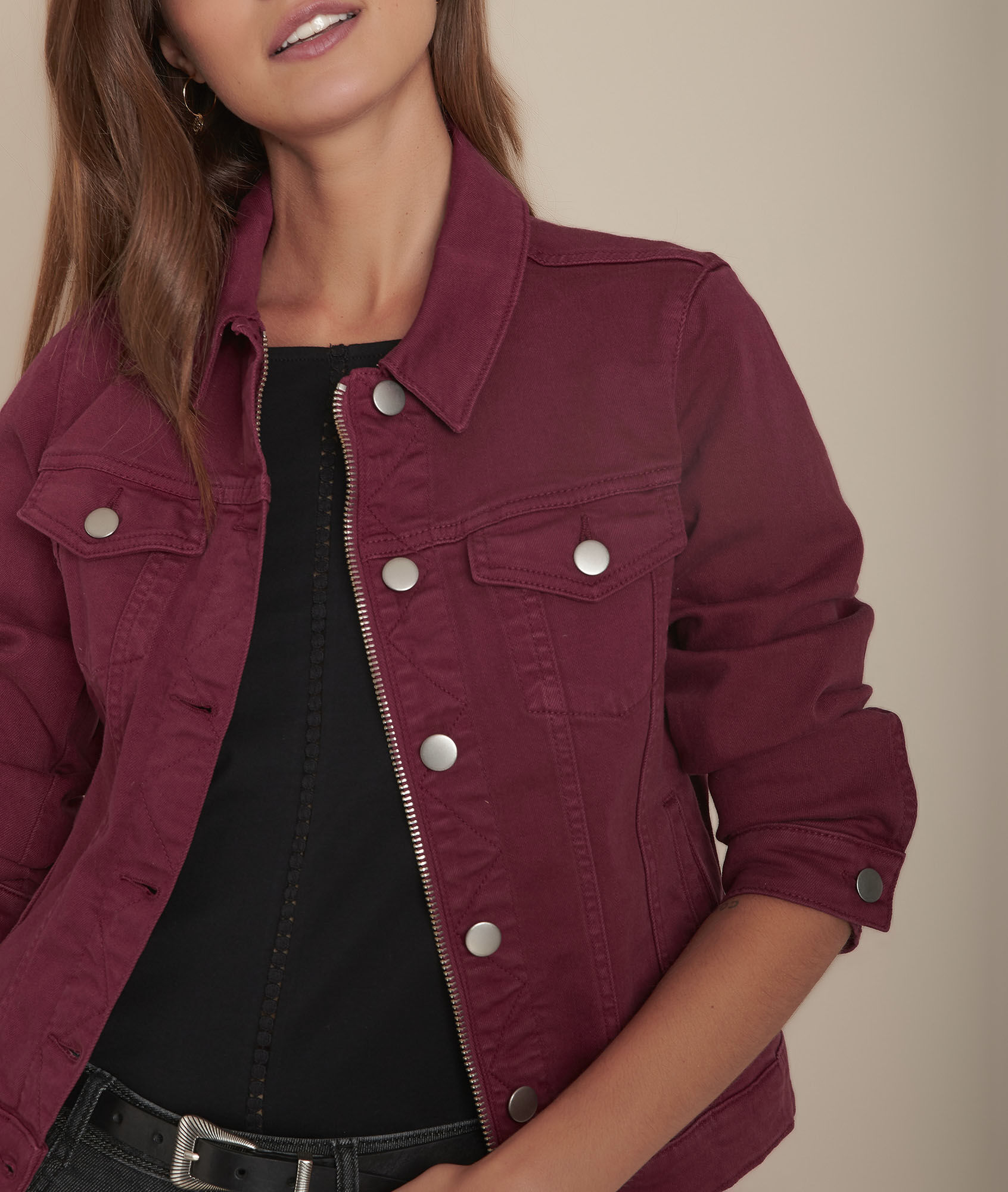 burgundy denim jacket womens