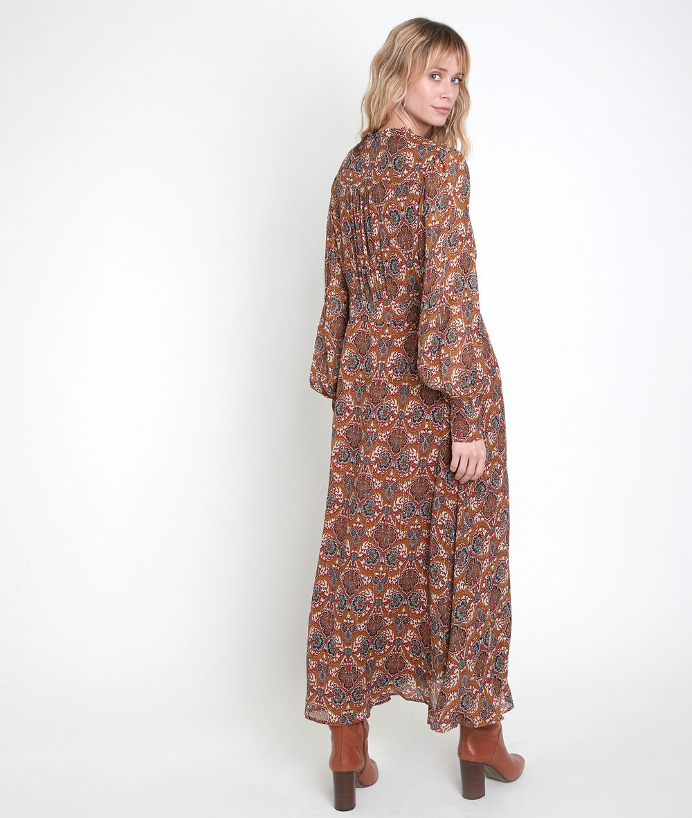 Carmel camel-coloured maxi printed dress camel.