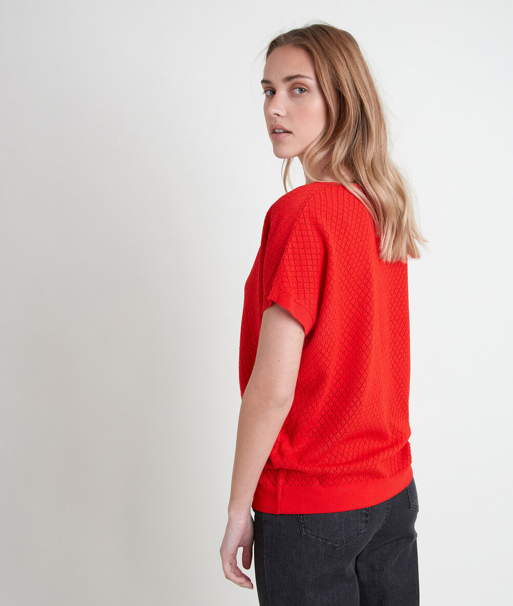 Aline guava-coloured openwork viscose ecovero® jumper goyave.