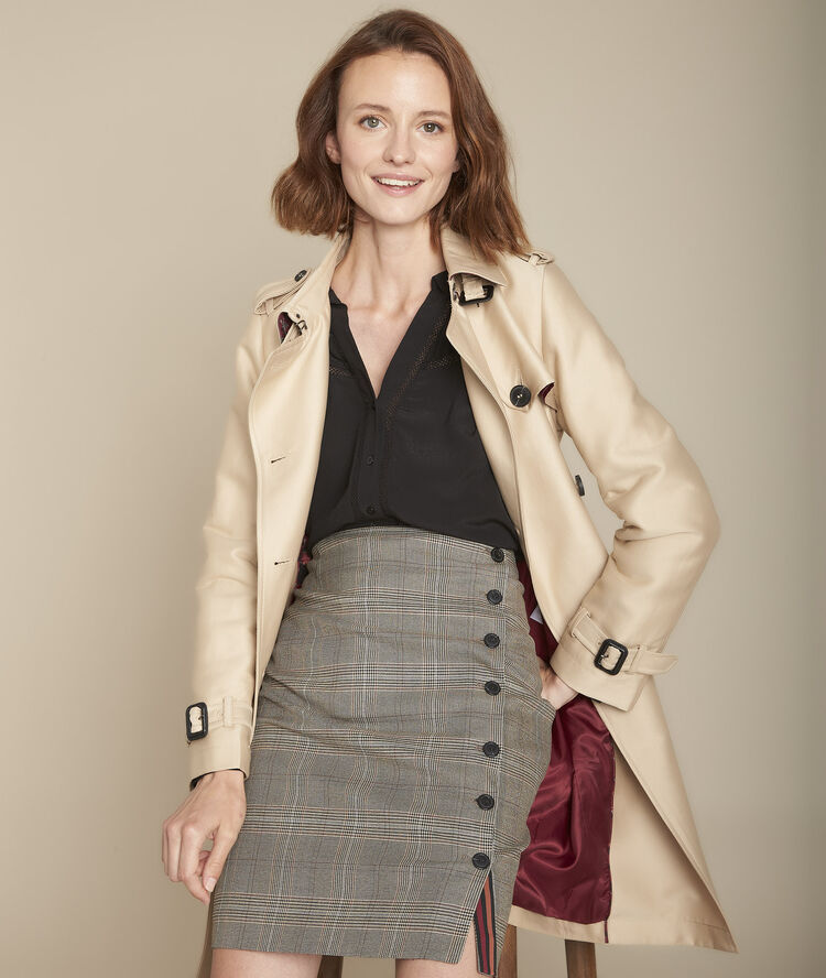 Abel prince of wales check print straight skirt caramel.