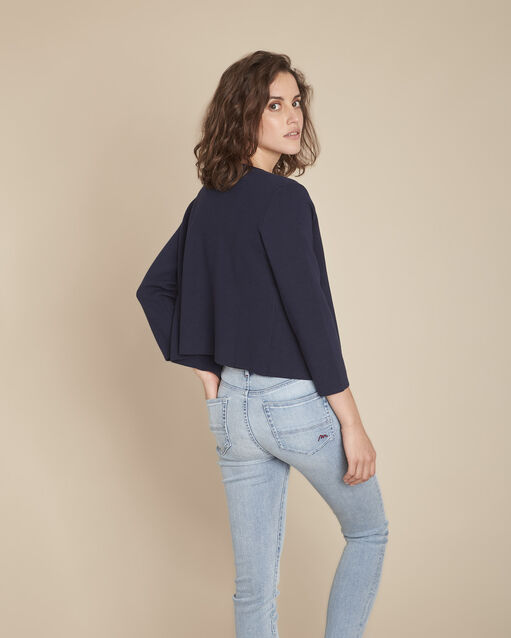 Abricotier navy cropped cardigan with eyelet details navy.