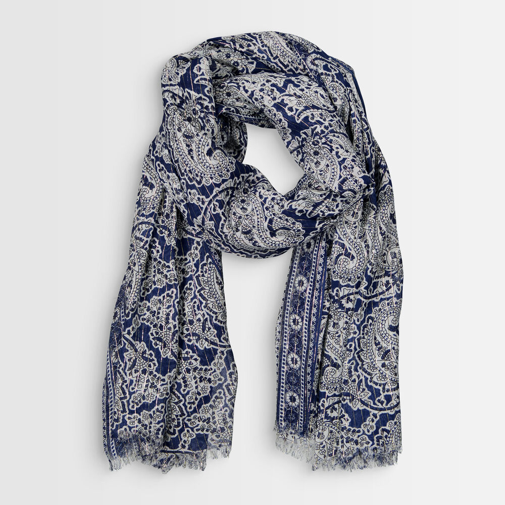 Bianca blue cashmere printed scarf encre.
