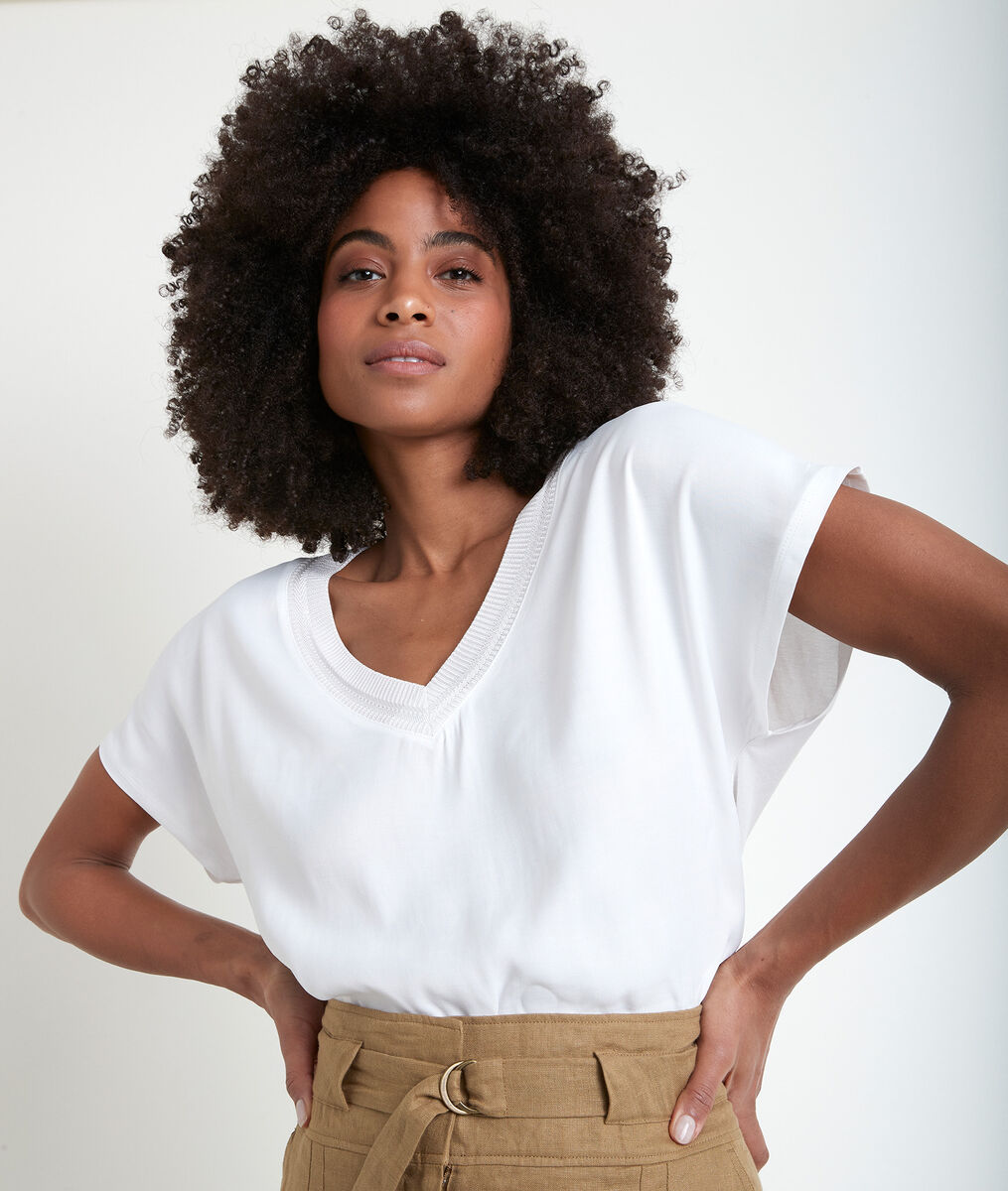 Wicky ecru two-fabric T-shirt | 1-2-3 Wicky ecru two-fabric T-shirt PhotoZ | 1-2-3