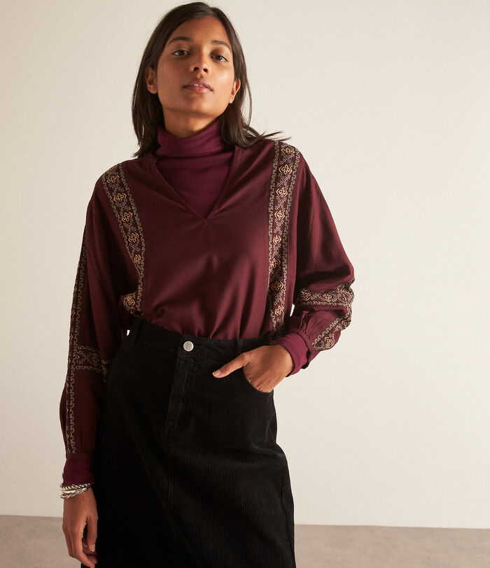 CARAMBA burgundy embroidered blouse PhotoZ | 1-2-3