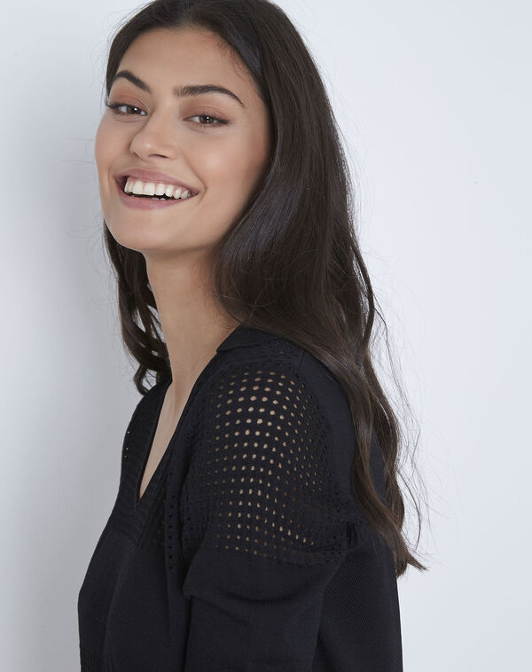 Ange black openwork polo-neck black.
