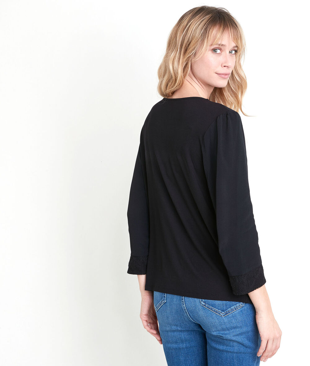 Will black lace dual-fabric top noir.