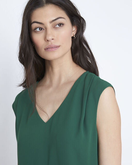 Neptune green bi-material v-neck blouse emerald.