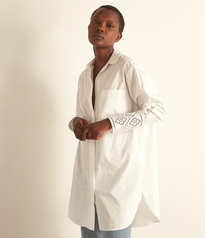 Amie long white embroidered cotton shirt PhotoZ | 1-2-3