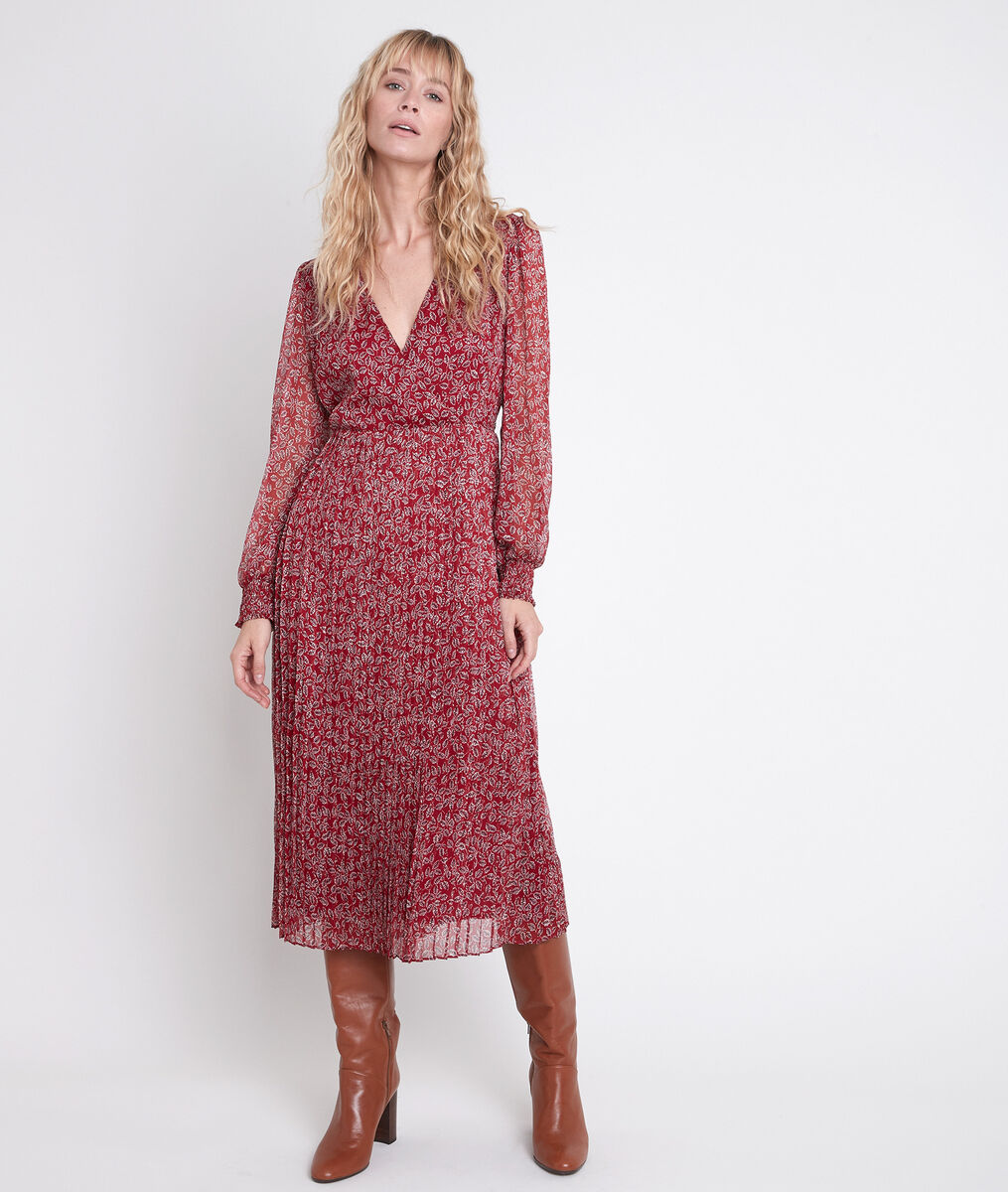 CARESSE floral print pleated red dress. | 1-2-3 CARESSE floral print pleated red dress. PhotoZ | 1-2-3