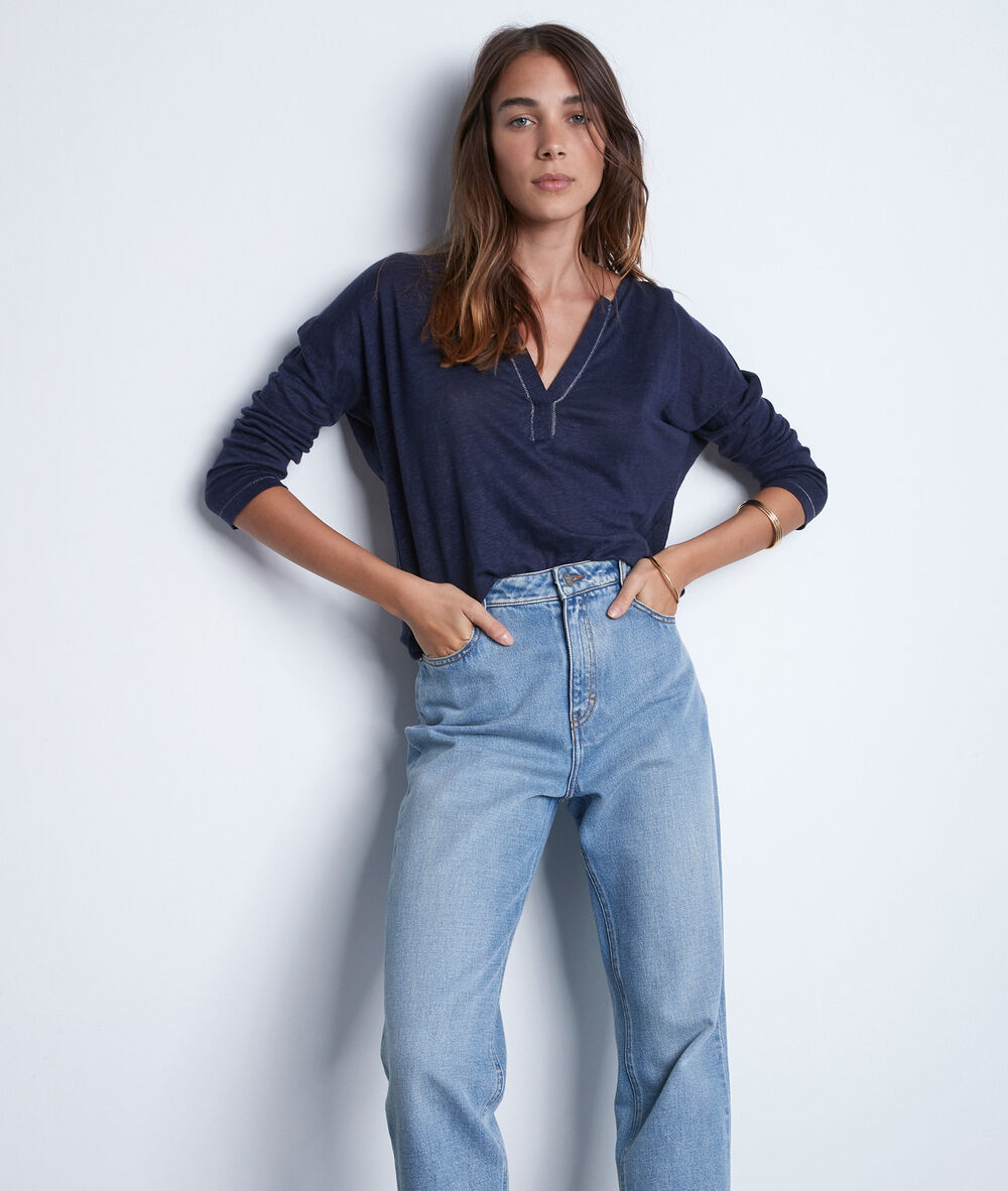Ilea blue linen top encre.