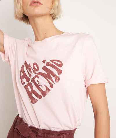 Marta pale pink organic cotton T-shirt with slogan PhotoZ | 1-2-3