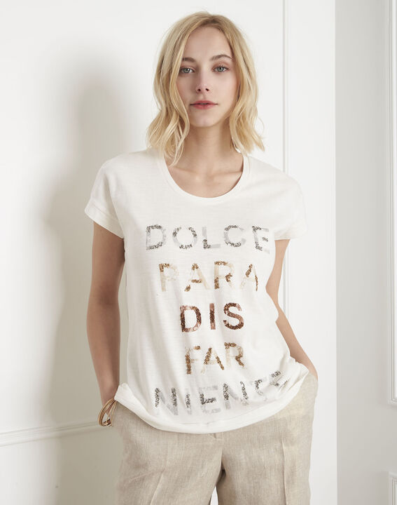 Petra ecru print slogan T-shirt | 1-2-3 Petra ecru print slogan T-shirt PhotoZ | 1-2-3