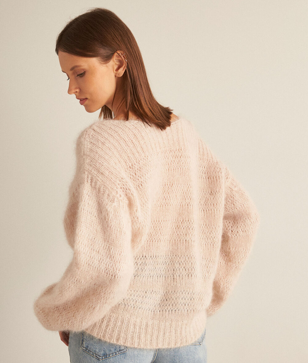 Blanche powder pink openwork knit pullover PhotoZ | 1-2-3