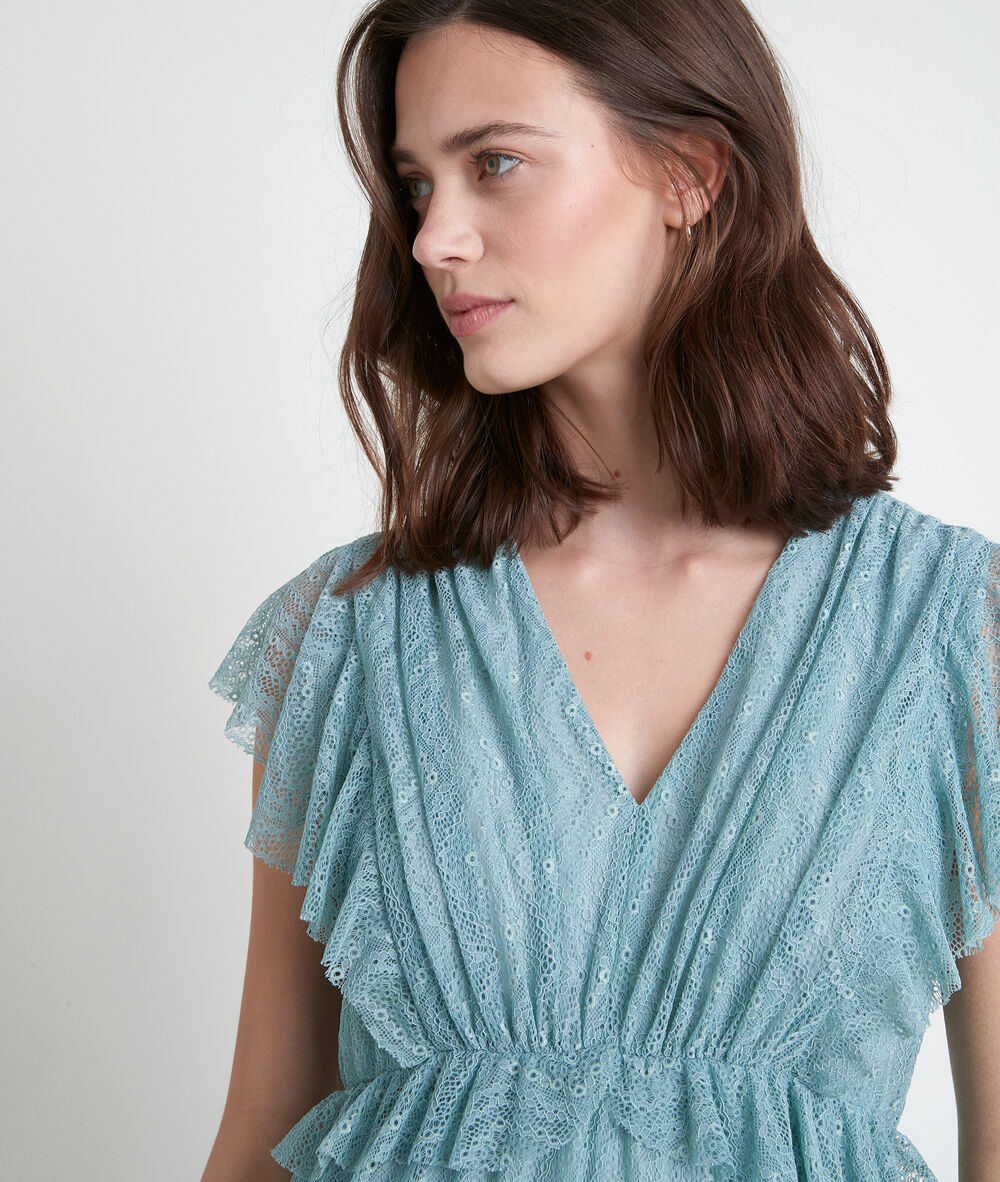 Nora celadon-coloured long lace dress celadon.