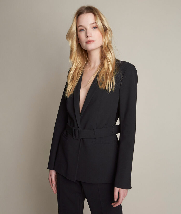 Baci black belted microfibre jacket black.