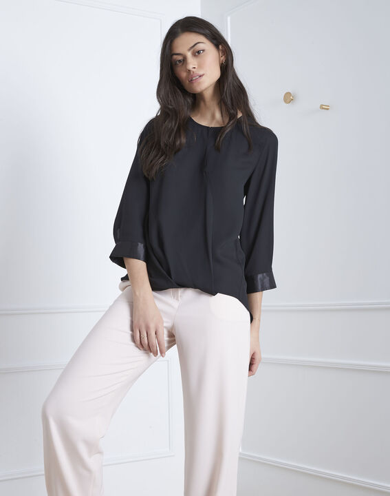 Valeria black blouse with satin-effect details | 1-2-3 Valeria black blouse with satin-effect details PhotoZ | 1-2-3