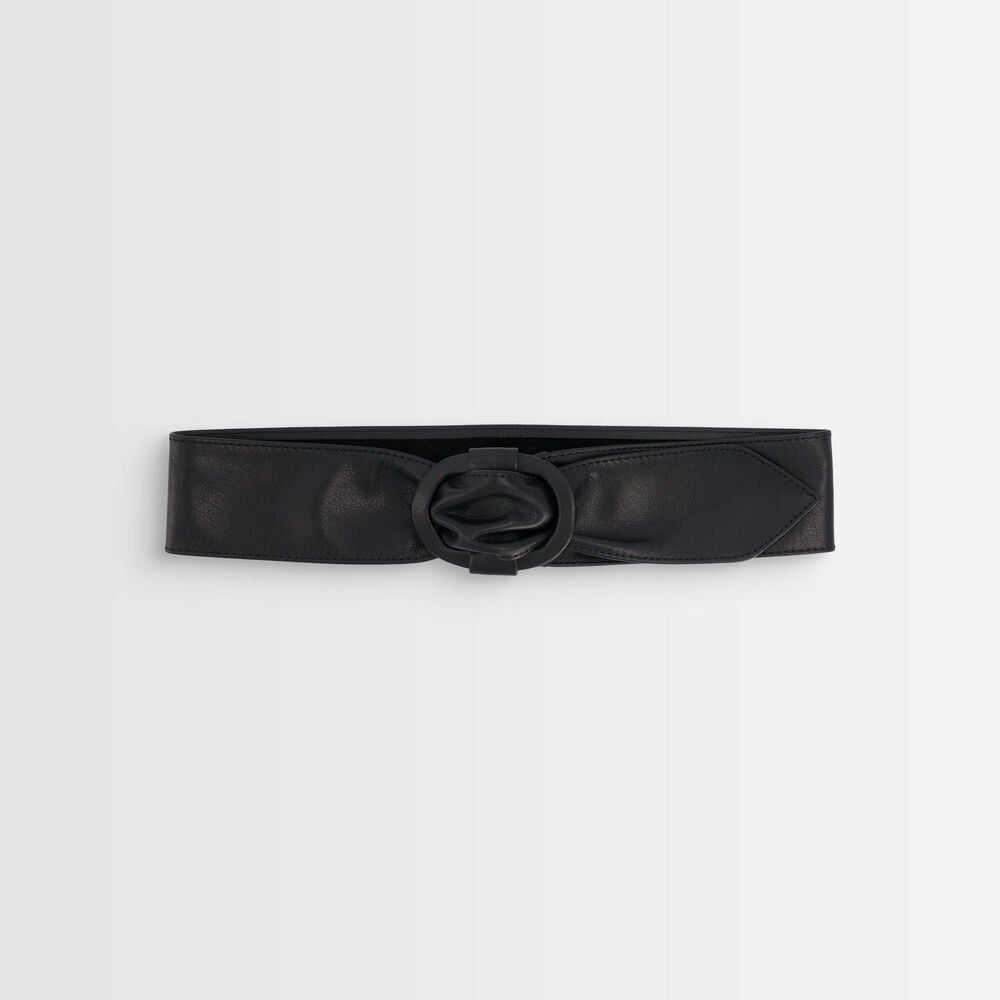 Elya wide black leather belt noir.