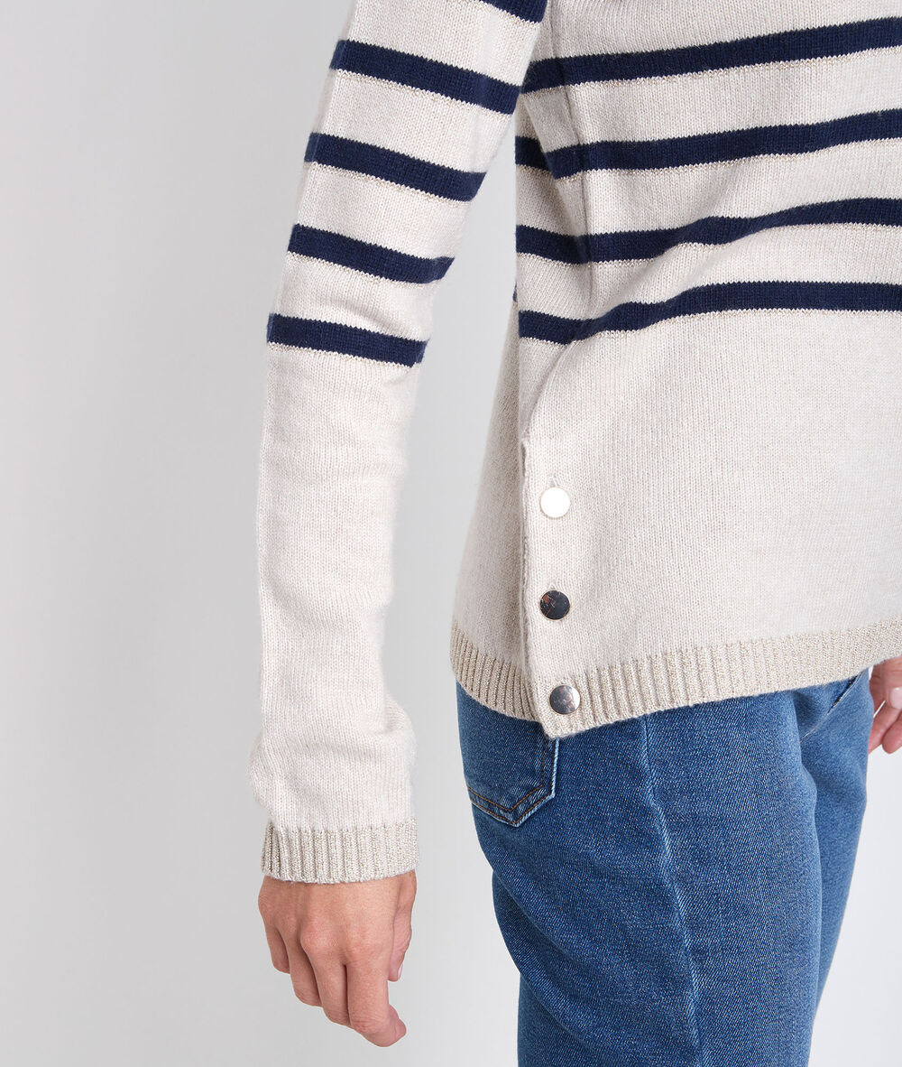Renata striped polo neck pullover naturel.