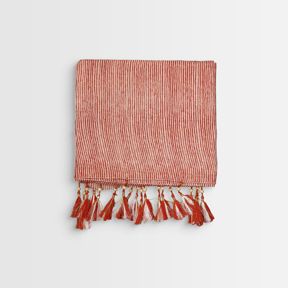 Bayron guava-coloured striped fringed scarf goyave.