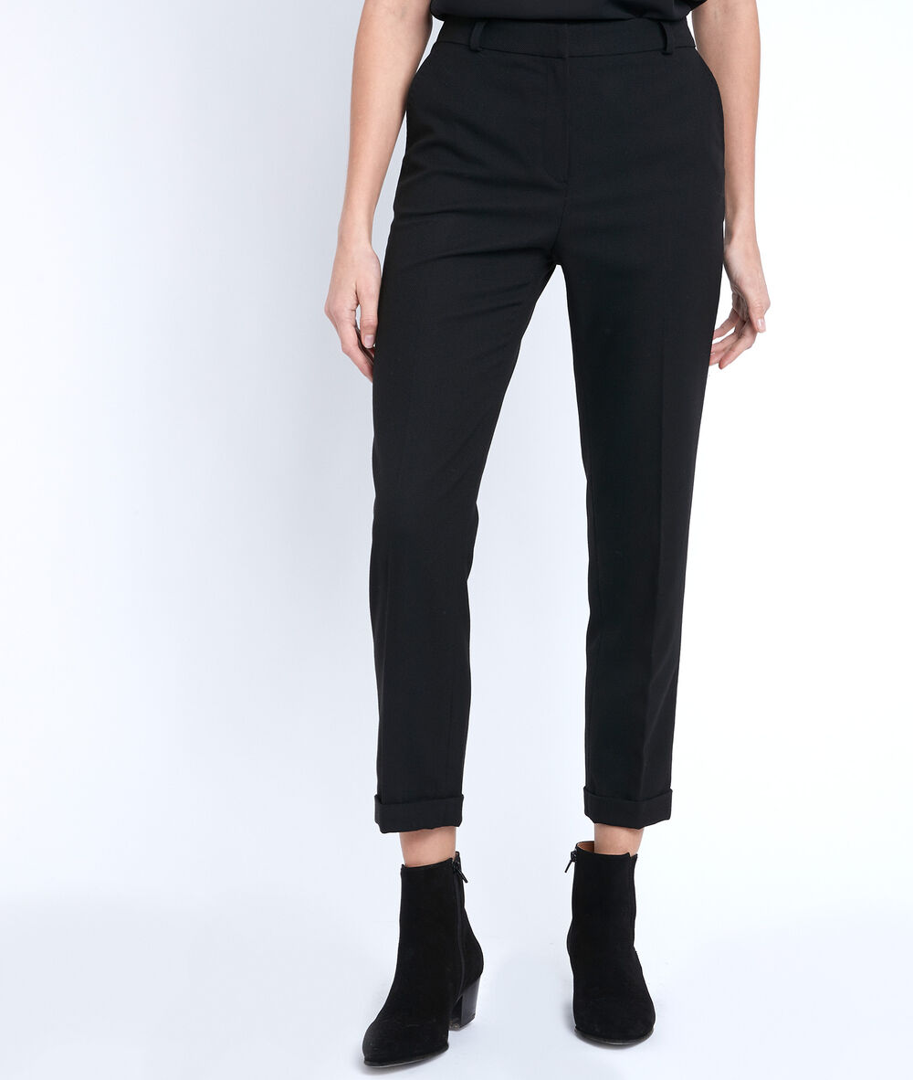 Felix black piqu&eacute; cigarette-cut trousers noir.