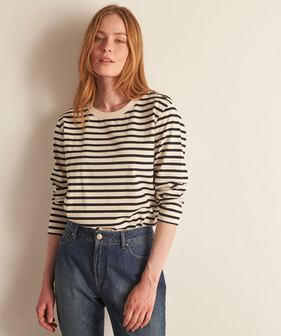 Fay white and navy striped organic cotton T-shirt PhotoZ | 1-2-3