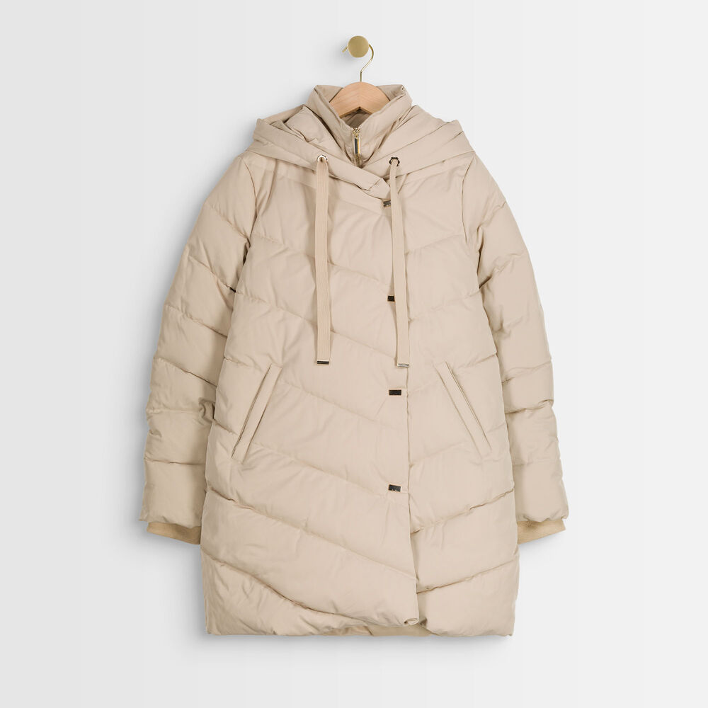 Lison beige hooded down jacket argile.