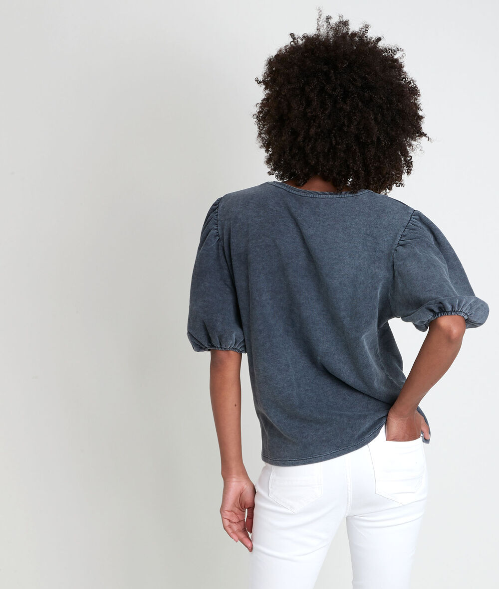 Inaya grey puff sleeve top anthracite.