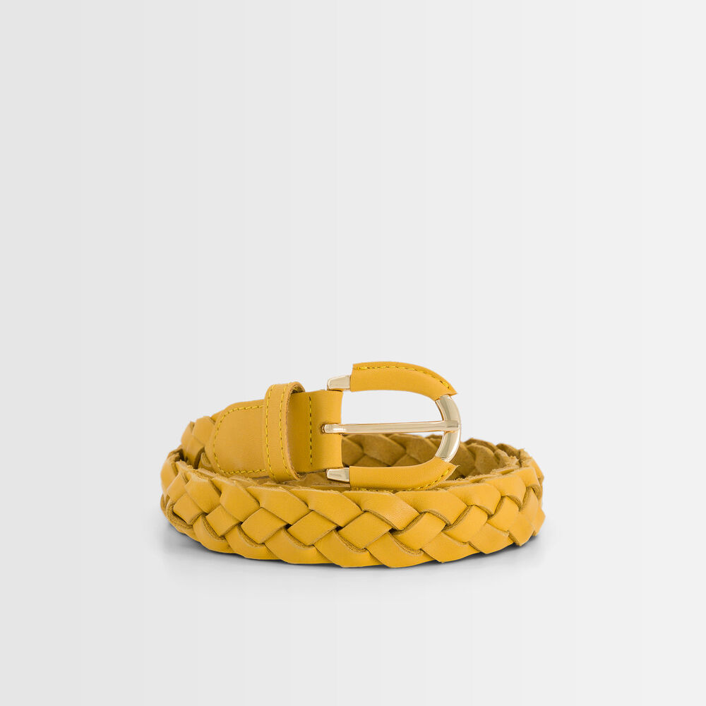 Swan yellow leather braid belt miel.
