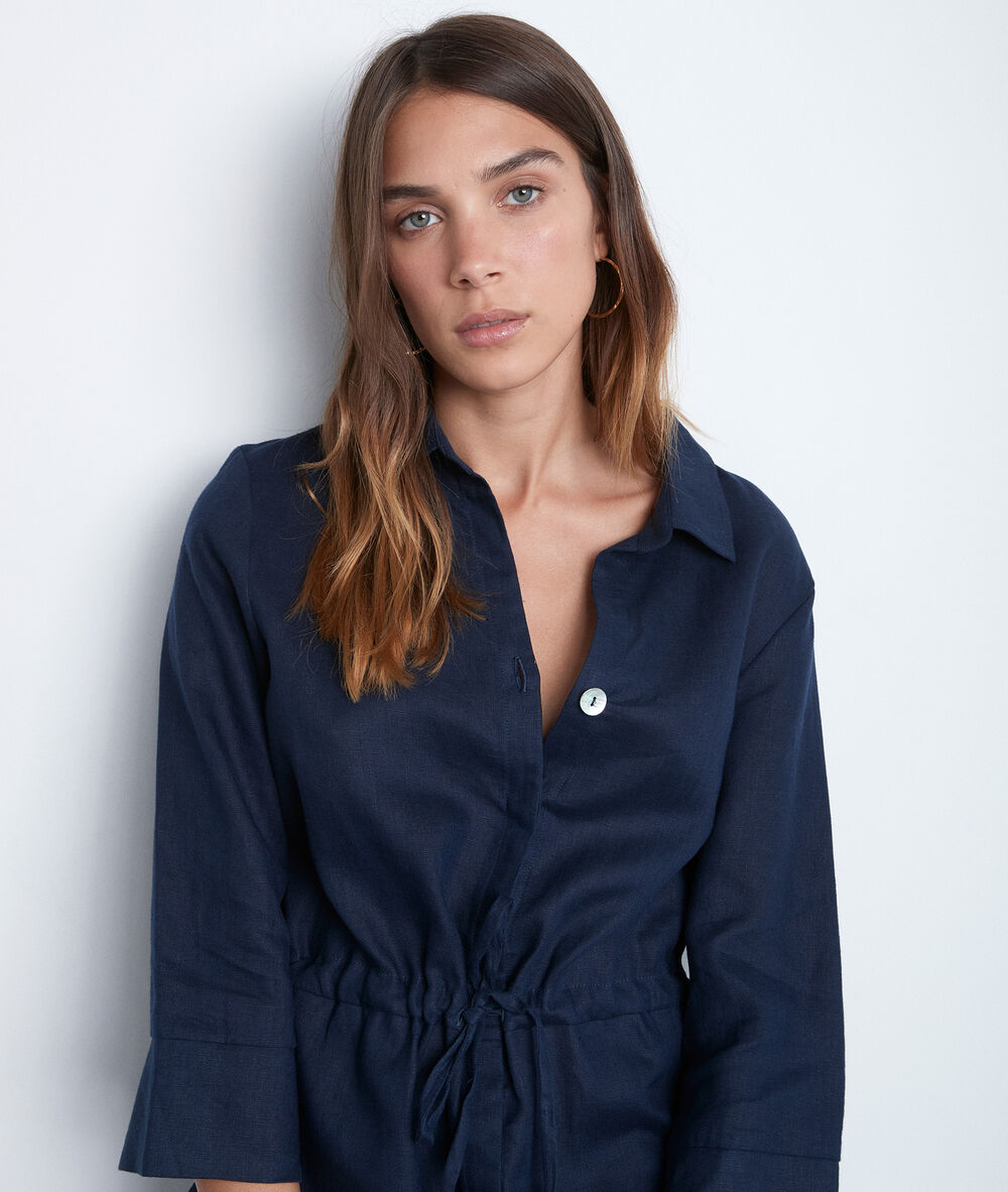 Luna blue certified linen shirt dress encre.