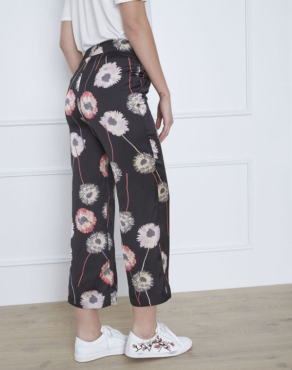 Gama satin effect floral print black trousers black.