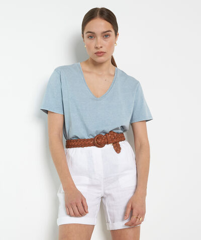 Melanie pale blue cotton T-shirt with jewel neck  PhotoZ | 1-2-3