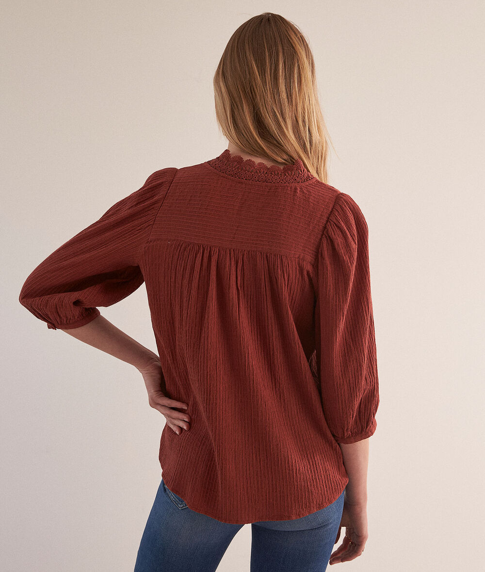 Clara brick-coloured cotton gauze blouse PhotoZ | 1-2-3