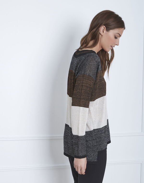 Artiste brown jumper with lurex stripes chocolate.