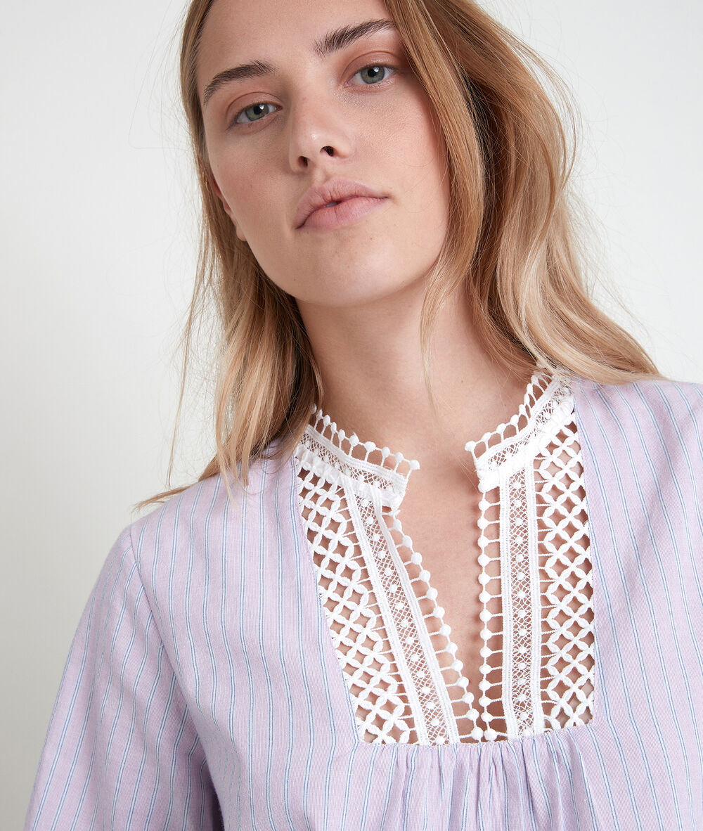 Tendra striped embroidered blouse mauve.