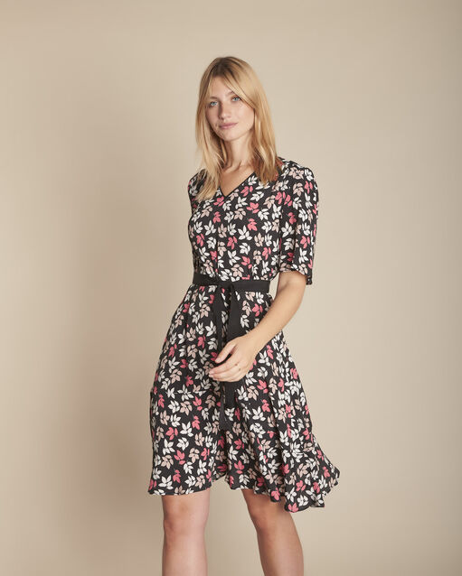 Iroma black printed wrap-over dress with contrasting bias edging (1) - Maison 123