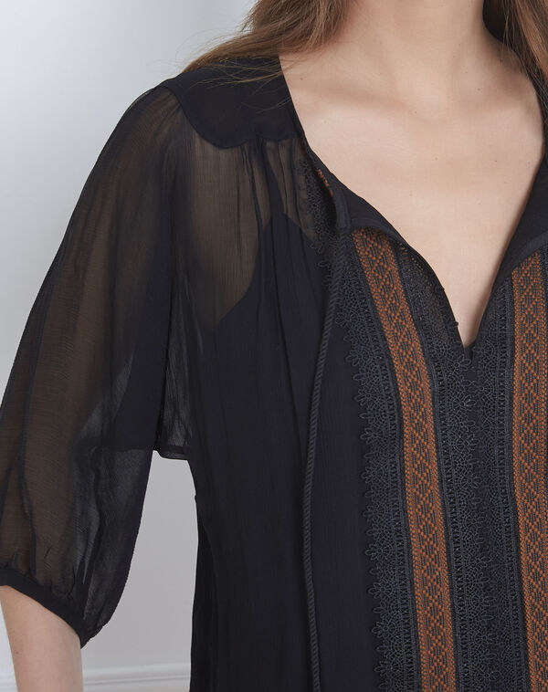 Valentine black lace blouse with tassels black.