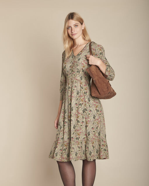 Inaya green cinched printed dress (2) - Maison 123