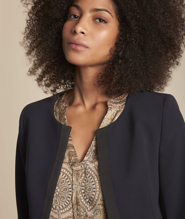 Charme navy microfibre grosgrain jacket | 1-2-3 Charme navy microfibre grosgrain jacket PhotoZ | 1-2-3