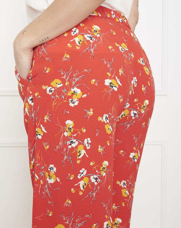 Gigi red loose-fitting floral print trousers geranium.