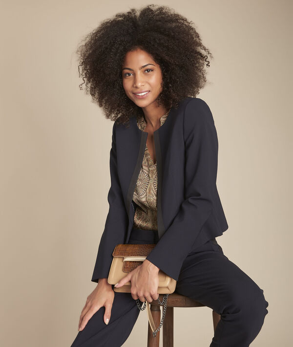 Charme navy microfibre grosgrain jacket | 1-2-3 Charme navy microfibre grosgrain jacket PhotoZ | 1-2-3