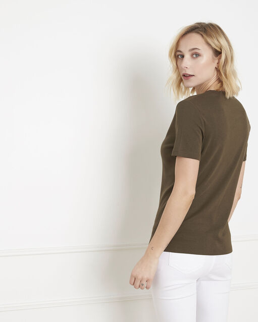Priscille khaki bias-cut lurex t-shirt kaki.