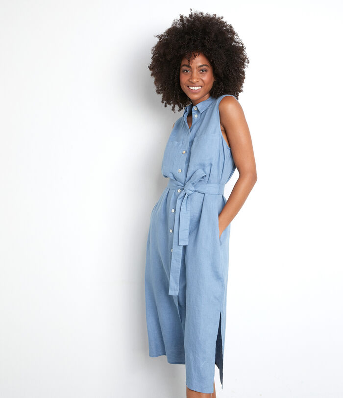 Cyrielle sleeveless shirt dress in sky blue certified linen