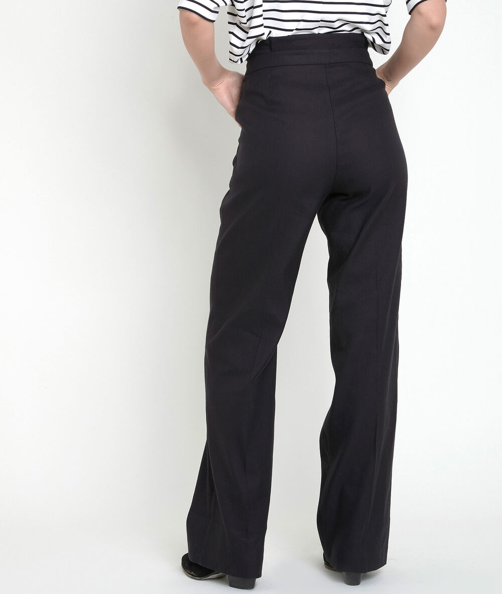 Filipo black linen blend wide-legged trousers noir.