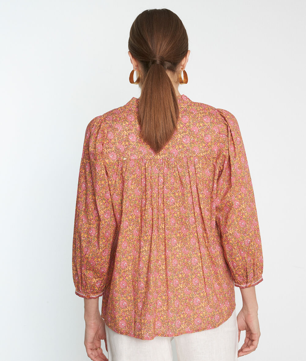 Lorenza caramel printed cotton blouse PhotoZ | 1-2-3