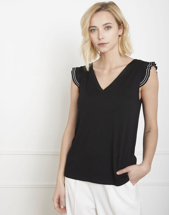 Paulina black ruffled T-shirt | 1-2-3 Paulina black ruffled T-shirt PhotoZ | 1-2-3