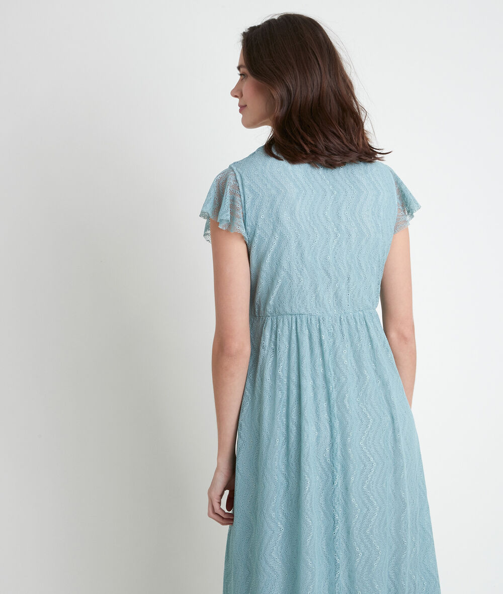 Nora celadon-coloured long lace dress celadon.