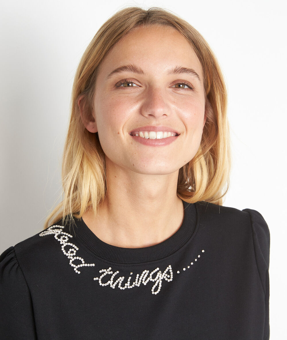Diamant rhinestone embroidered pullover noir.